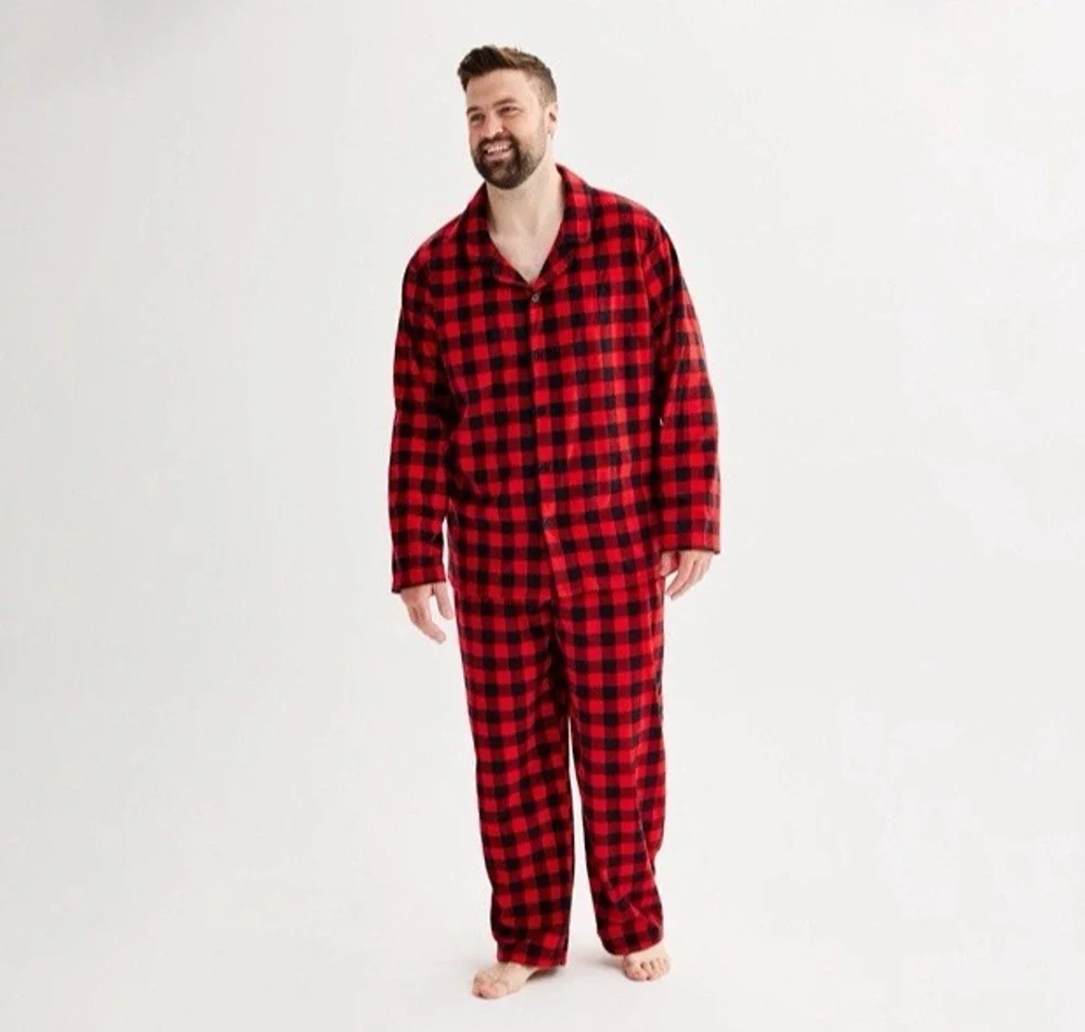 Merry & Bright Buffalo Plaid Pajama Top & Bottom Set Men's Big & Tall Size 4XB
